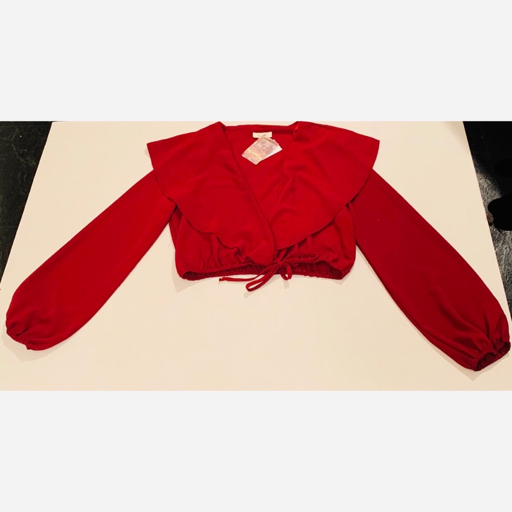 Ruffle front long sleeve blouse